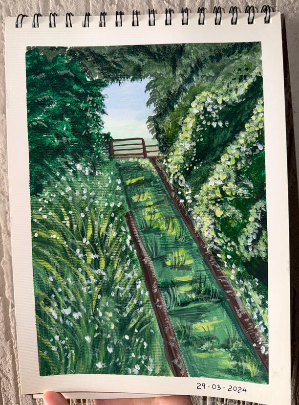 Where the track fades & nature reclaims - Year : 2024 ; Medium : Acrylics