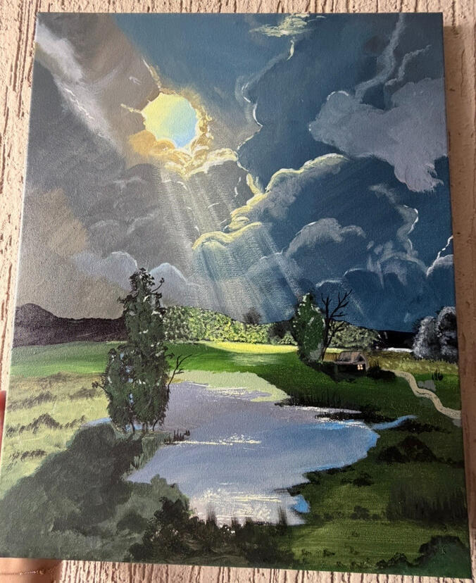 Where the light falls ; Year : 2026 ; Medium : Acrylic ; Size : 16" × 20"